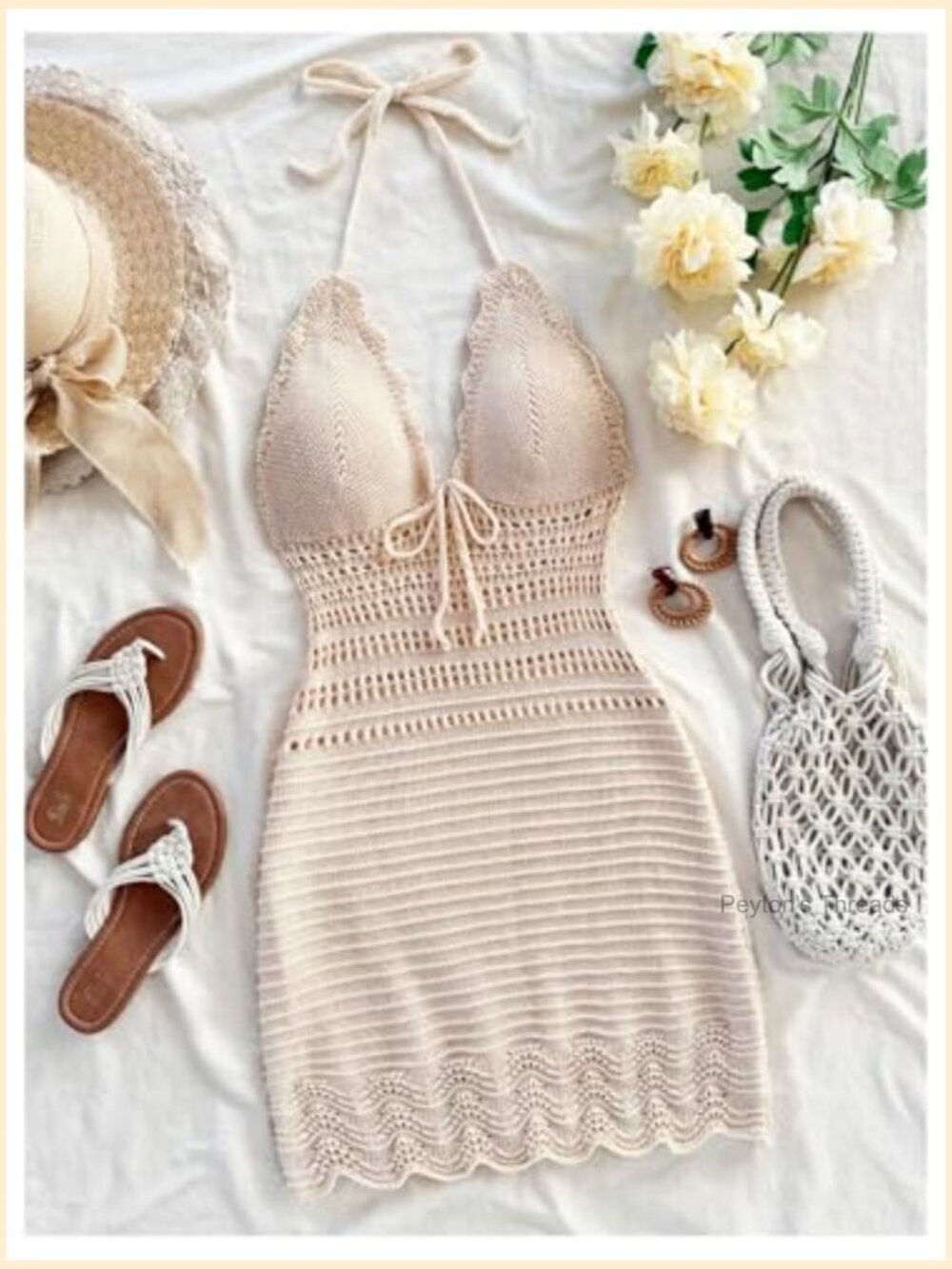 Crochet Halter Mini Dress Bodycon Knit Backless Summer Beach Festival Sundress - Picture 5 of 5